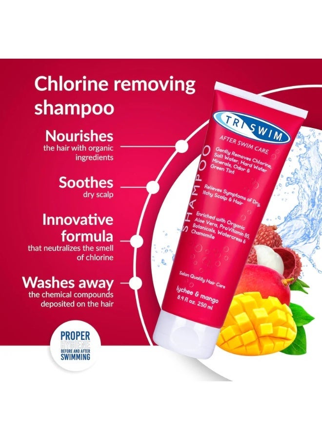 TRISWIM Chlorine Removal Shampoo | After Swim Care | Moisturizing Anti-Chlorine Vegan Shampoo For Swimmers | Removes Green Tint | Lychee & Mango (250ml) - Image 4