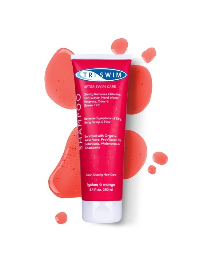 TRISWIM Chlorine Removal Shampoo | After Swim Care | Moisturizing Anti-Chlorine Vegan Shampoo For Swimmers | Removes Green Tint | Lychee & Mango (250ml) - Image 2
