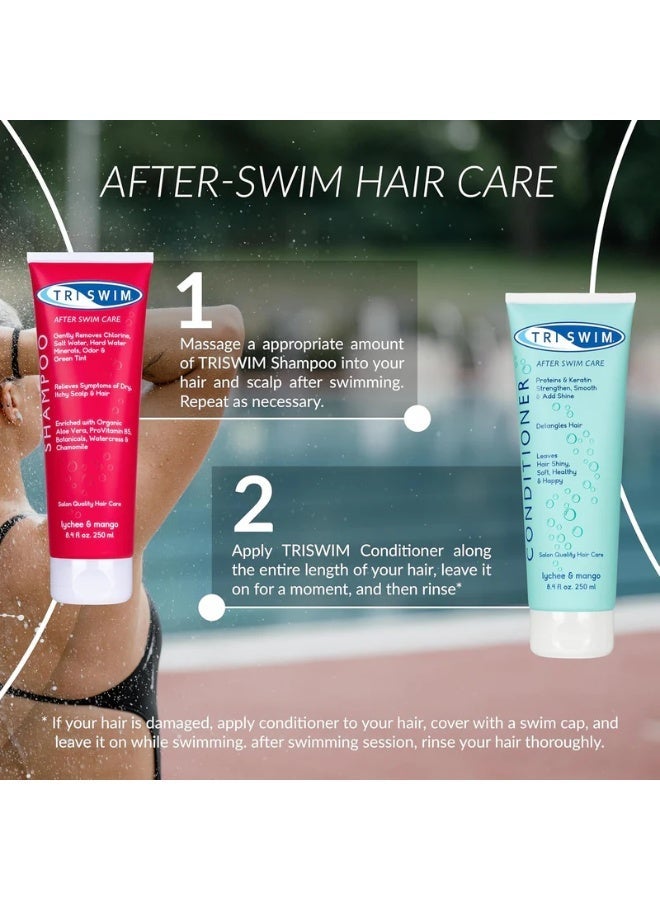 TRISWIM Chlorine Removal Shampoo | After Swim Care | Moisturizing Anti-Chlorine Vegan Shampoo For Swimmers | Removes Green Tint | Lychee & Mango (250ml) - Image 5