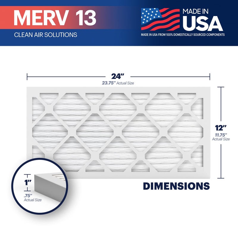 BNX TruFilter 12x24x1 Air Filter MERV 13 (4-Pack) - MADE IN USA - Electrostatic Pleated Air Conditioner HVAC AC Furnace Filters for Allergies, Pollen, Mold, Bacteria, Smoke, Allergen, MPR 1900 FPR 10 - Image 2