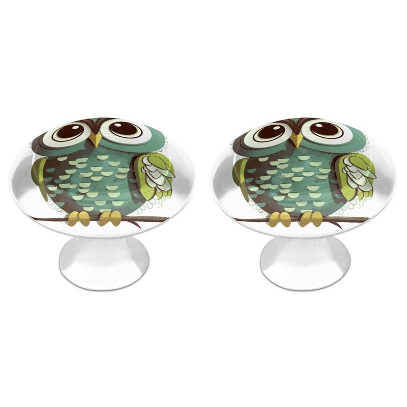 Cartoon Owl Cabinet Knobs 2 Pack Green Stainless Steel Drawer Handles With Screws - Image 2