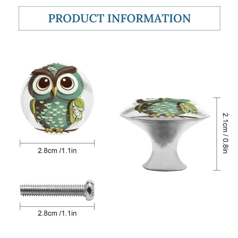 Cartoon Owl Cabinet Knobs 2 Pack Green Stainless Steel Drawer Handles With Screws - Image 3