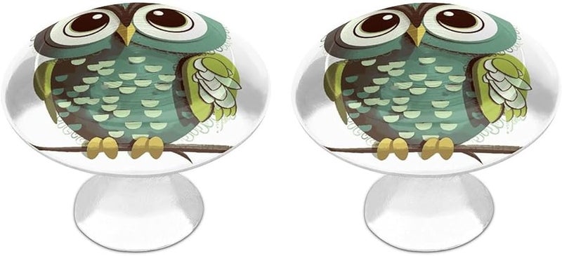 Cartoon Owl Cabinet Knobs 2 Pack Green Stainless Steel Drawer Handles With Screws - Image 1