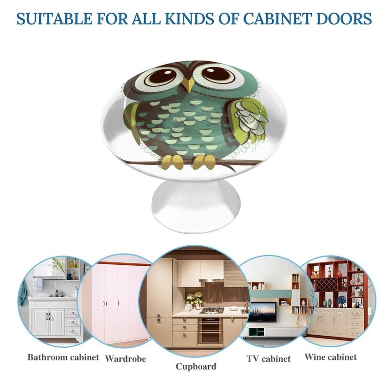 Cartoon Owl Cabinet Knobs 2 Pack Green Stainless Steel Drawer Handles With Screws - Image 4
