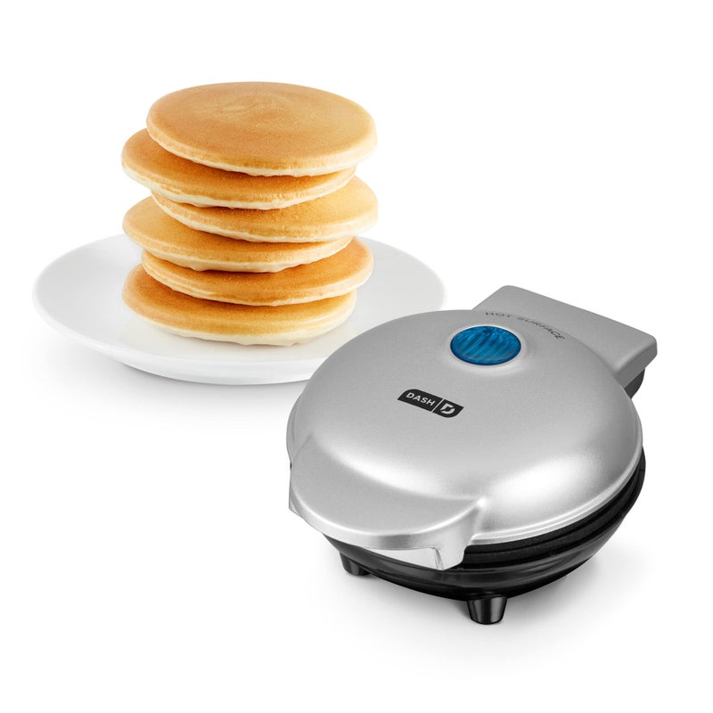 Dash DASH Mini Maker Electric Round Griddle for Individual Pancakes Cookies Eggs  other on the go Breakfast Lunch  Snacks with Indicator Light  Included Recipe Book  Silver  - Image 1