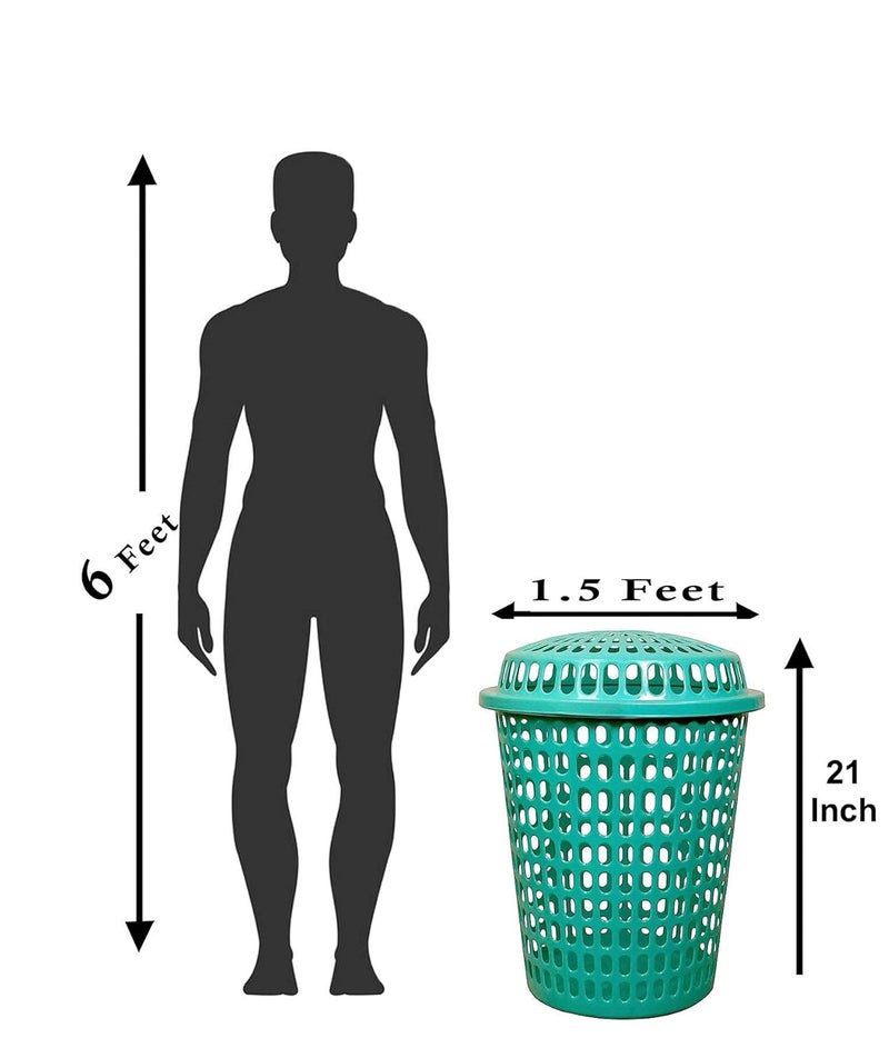 mastBus Royal Laundry Basket with Lid for Clothes Plastic 50 Litre Capacity Heavy Durable Plastic Kapde Rakhne ki Bucket Green 1Pcs - Image 2