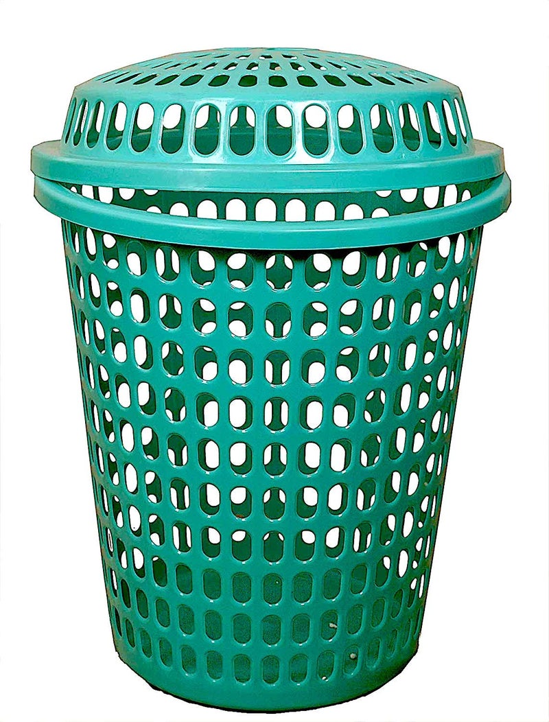 mastBus Royal Laundry Basket with Lid for Clothes Plastic 50 Litre Capacity Heavy Durable Plastic Kapde Rakhne ki Bucket Green 1Pcs - Image 1