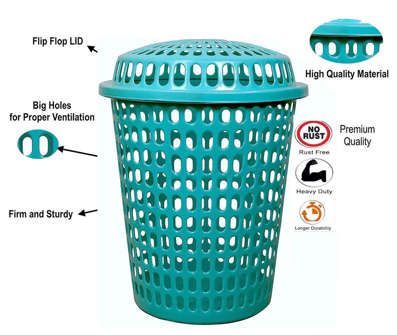 mastBus Royal Laundry Basket with Lid for Clothes Plastic 50 Litre Capacity Heavy Durable Plastic Kapde Rakhne ki Bucket Green 1Pcs - Image 3