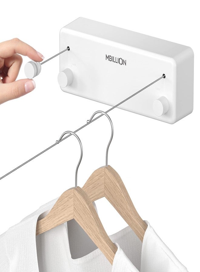 Mbillion Retractable Clothesline 13.8 Ft Stainless Steel Double Clothes line retracting Indoor, Heavy Duty Laundry Line Retractable, Wall Mounted, White - Image 1