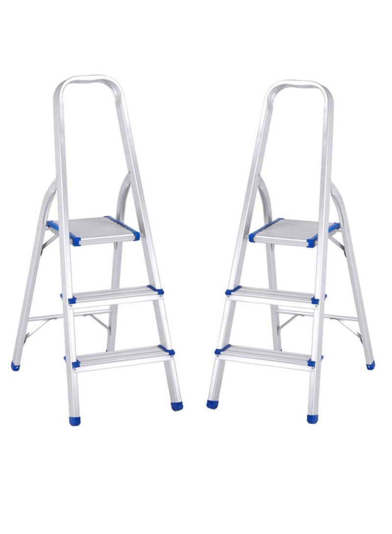 Living مجموعة من 2 سُلَّم ألومنيوم محترف قابل للطي 3 خطوات سُلَّم منزلي مع خطوة عريضة 33*21*119 سم - Image 1