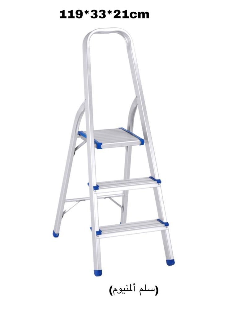 Living مجموعة من 2 سُلَّم ألومنيوم محترف قابل للطي 3 خطوات سُلَّم منزلي مع خطوة عريضة 33*21*119 سم - Image 2