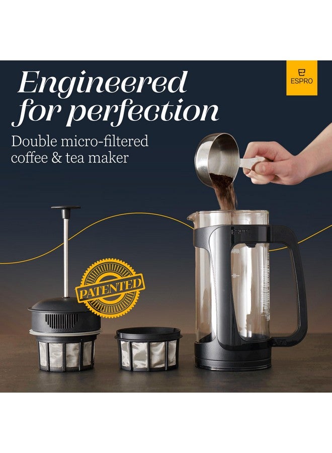 إسبرو ESPRO - ماكينة تحضير قهوة فرنسية صغيرة P3 سعة 18 أونصة - ماكينة تحضير شاي وقهوة بفلتر دقيق مزدوج، مشروبات خالية من الحصى والمرارة (أسود) - Image 4