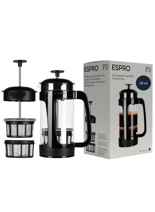 إسبرو ESPRO - ماكينة تحضير قهوة فرنسية صغيرة P3 سعة 18 أونصة - ماكينة تحضير شاي وقهوة بفلتر دقيق مزدوج، مشروبات خالية من الحصى والمرارة (أسود) - Image 1