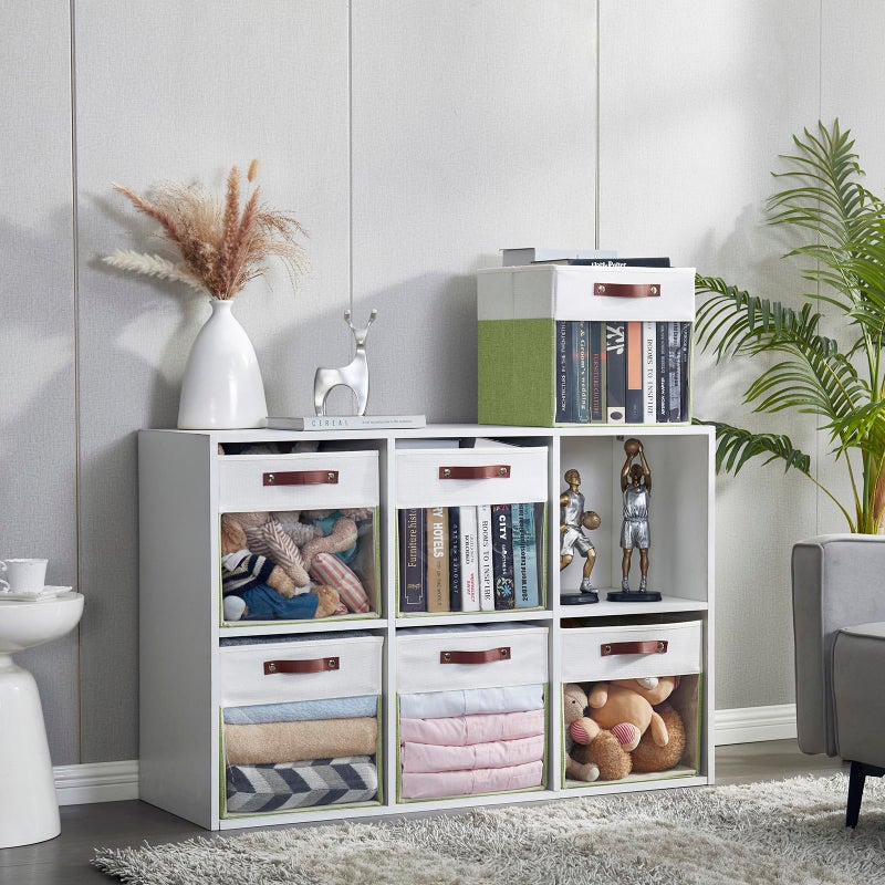 Bagnizer Storage Cubes, 4 Pack Linen Foldable Storage Bins (13 x 13 inch) with Clear Window and Handles, Fabric Organizer for Shelf Closet, Clothes, Books - (Green and White) - Image 5