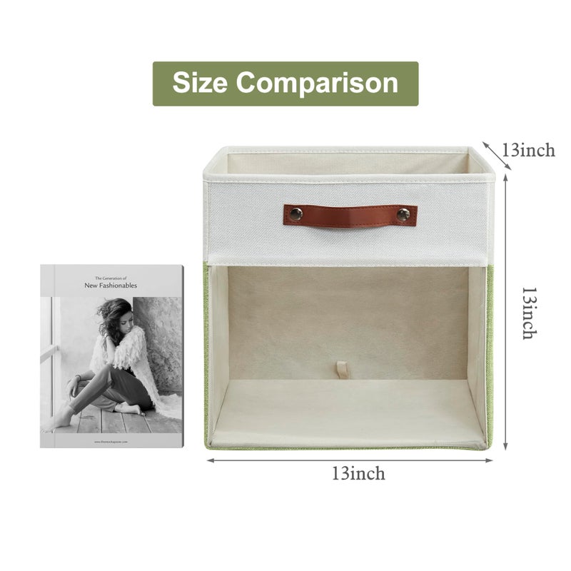 Bagnizer Storage Cubes, 4 Pack Linen Foldable Storage Bins (13 x 13 inch) with Clear Window and Handles, Fabric Organizer for Shelf Closet, Clothes, Books - (Green and White) - Image 2