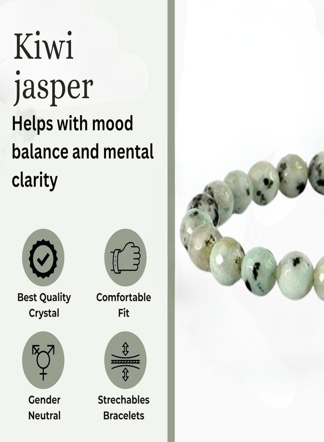 Blue bijoux Kiwi Jasper 8 MM Round Reiki Healing Crystal Stretch Bracelet | For Encouraging Personal Growth | Enhancing Heart Chakra Energy | Reducing Stress and Anxiety | Men & Women - Image 3