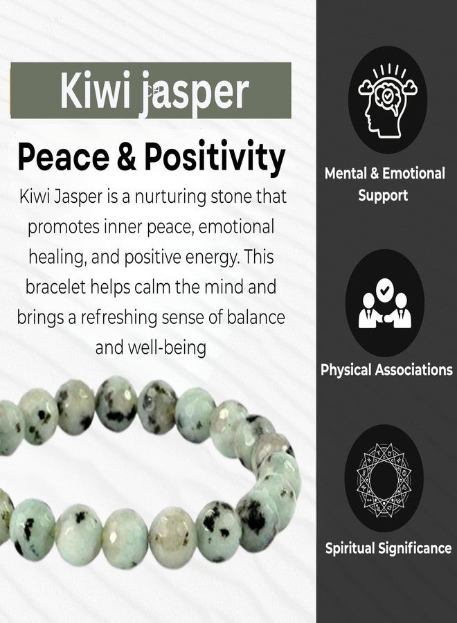 Blue bijoux Kiwi Jasper 8 MM Round Reiki Healing Crystal Stretch Bracelet | For Encouraging Personal Growth | Enhancing Heart Chakra Energy | Reducing Stress and Anxiety | Men & Women - Image 2