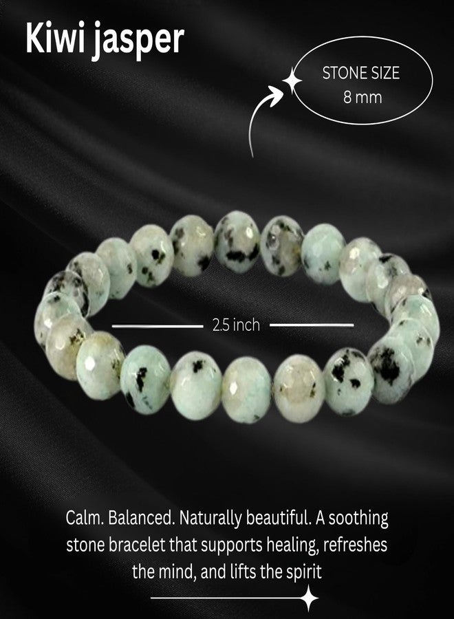 Blue bijoux Kiwi Jasper 8 MM Round Reiki Healing Crystal Stretch Bracelet | For Encouraging Personal Growth | Enhancing Heart Chakra Energy | Reducing Stress and Anxiety | Men & Women - Image 4