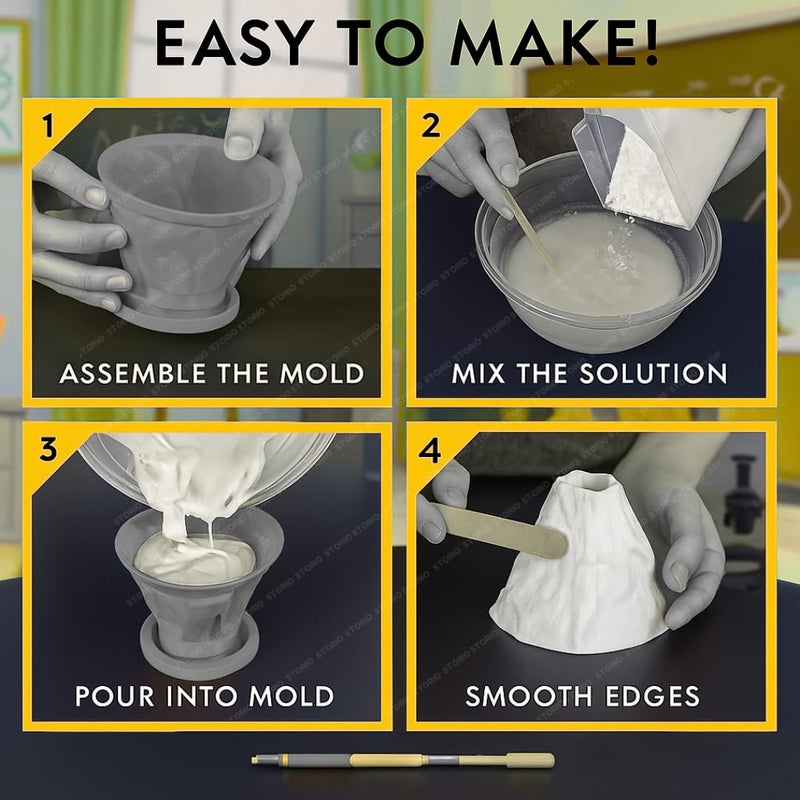 Storio طقم علوم بركان ثائر DIY للأطفال | اصنع بركانك الخاص مع القالب، الجبس والدهان | نشاط تعليمي ممتع للأولاد والبنات من عمر 5 سنوات فما فوق | طقم تجارب تعليمية STEM - Image 2