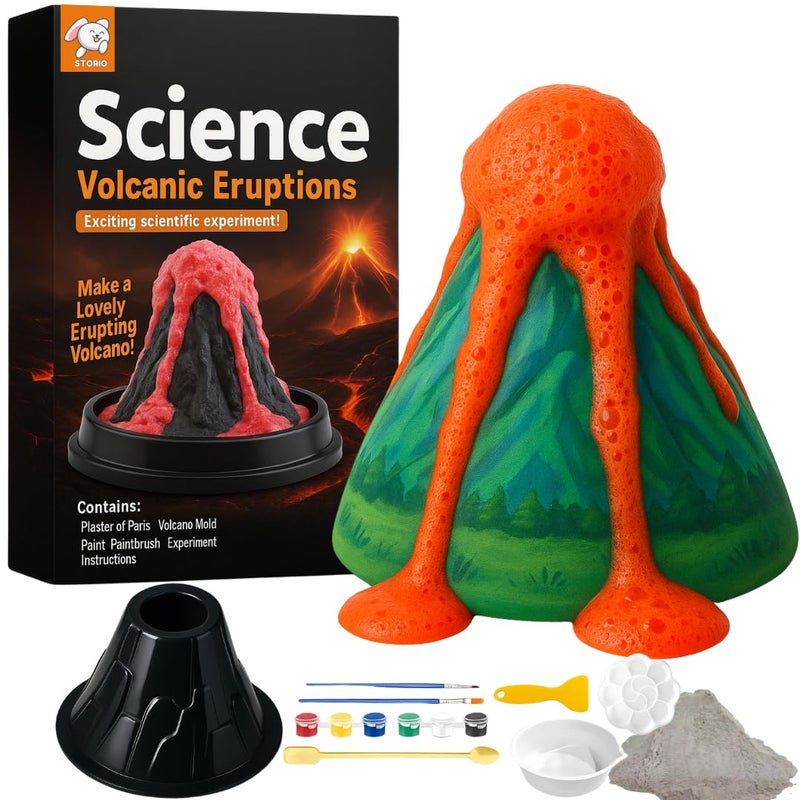 Storio طقم علوم بركان ثائر DIY للأطفال | اصنع بركانك الخاص مع القالب، الجبس والدهان | نشاط تعليمي ممتع للأولاد والبنات من عمر 5 سنوات فما فوق | طقم تجارب تعليمية STEM - Image 1