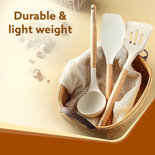 AGARO Silicone Spatula Set of 3, Large Heat Resistant Spatula for Cooking, Baking and Mixing, Non-Stick Cookware for Kitchen, BPA Free, Flexible, Seamless Design, Royal, Ivory - Image 2
