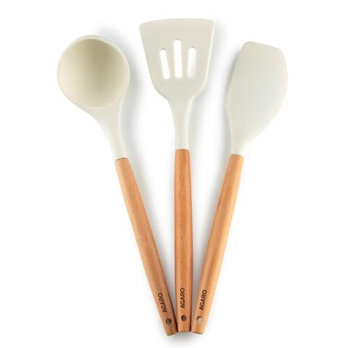 AGARO Silicone Spatula Set of 3, Large Heat Resistant Spatula for Cooking, Baking and Mixing, Non-Stick Cookware for Kitchen, BPA Free, Flexible, Seamless Design, Royal, Ivory - Image 1