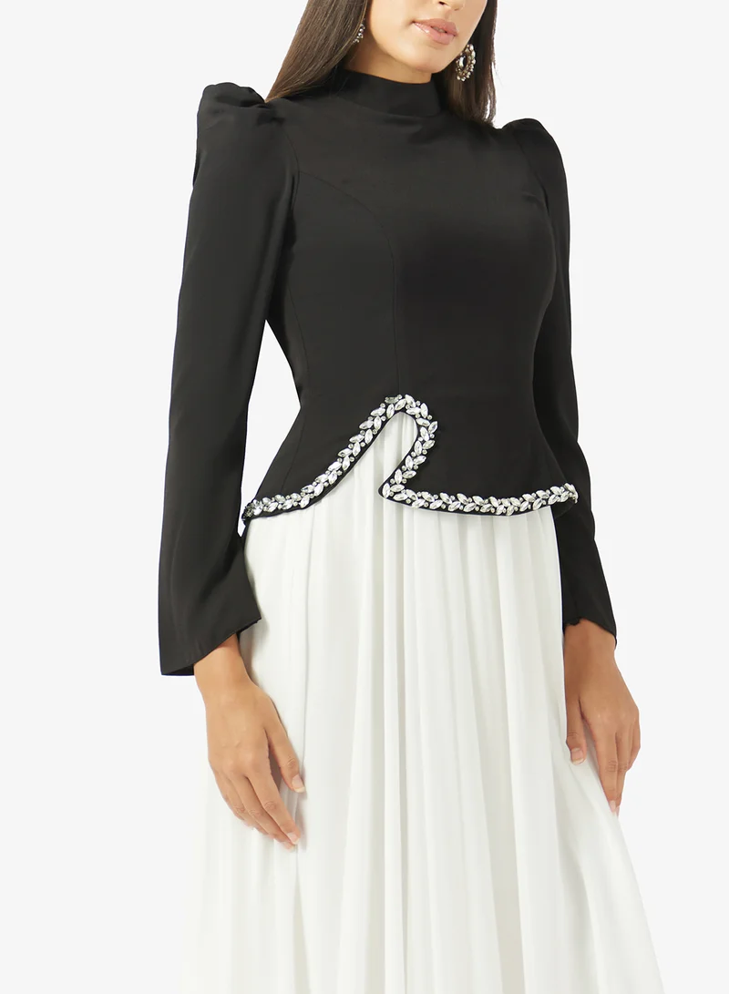 Akadia Fashion  HIGH NECK CRYSTAL WAISTLINE CREPE DRESS for Women | Best Price UAE