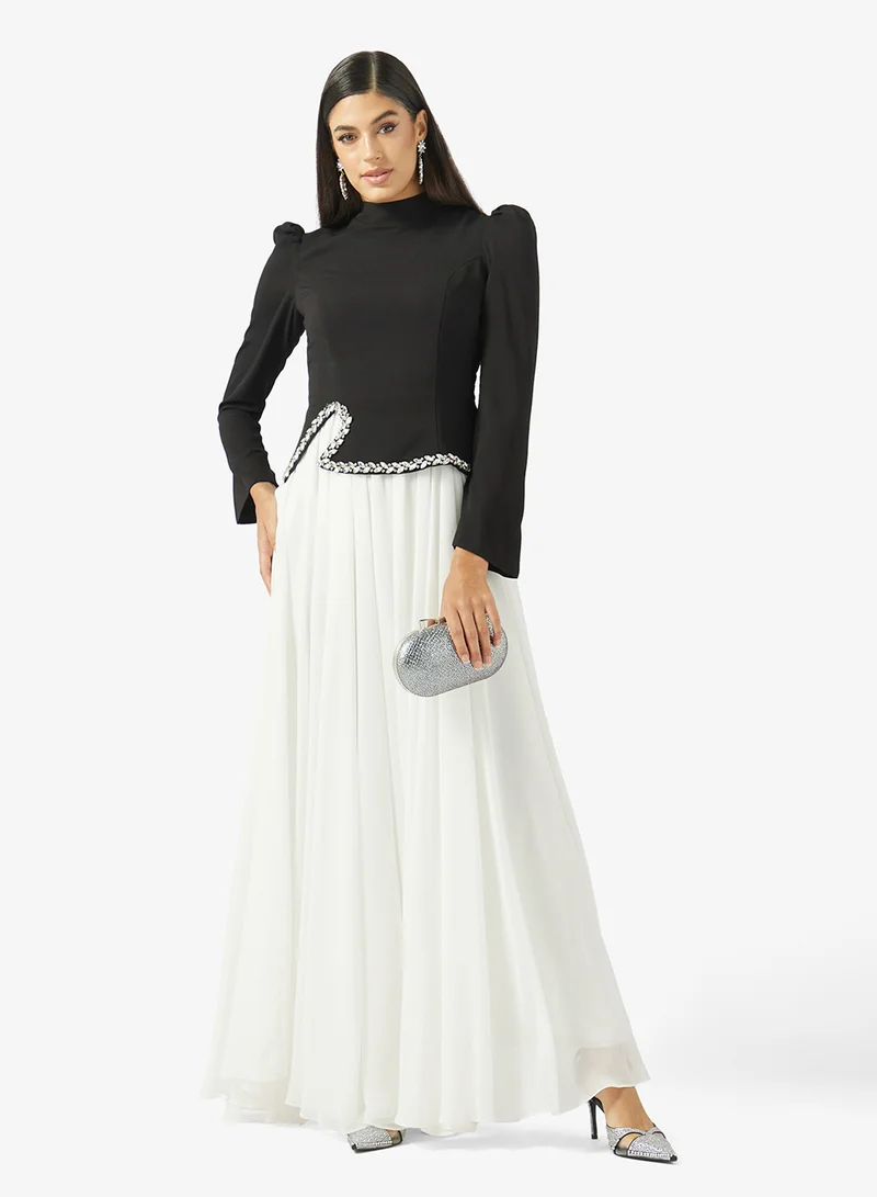 Akadia Fashion  HIGH NECK CRYSTAL WAISTLINE CREPE DRESS for Women | Best Price UAE