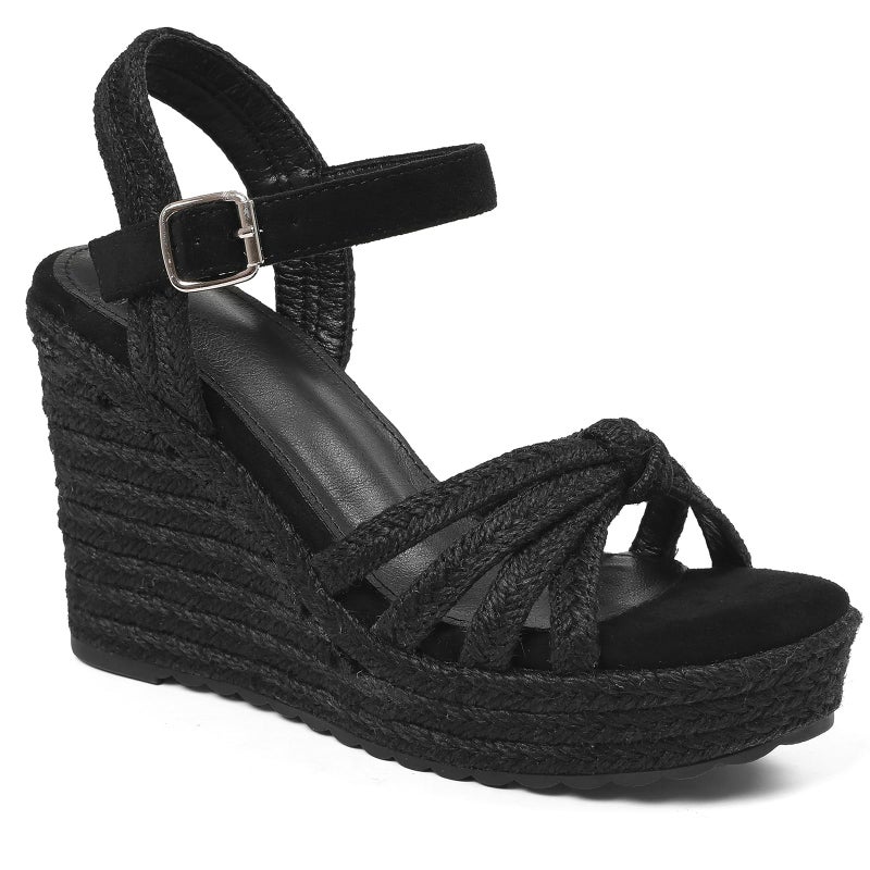 mikarka Sandals for Women 2026: Comfortable Wedge Platform Sandals Women - Braided Espadrilles for Women Ankle Strap Open Toe Wedges Heels Beach Sandals Summer Shoes Black, US Size 7.5 - Image 1