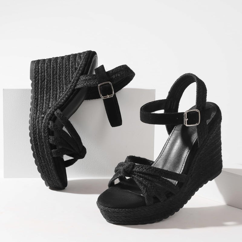 mikarka Sandals for Women 2026: Comfortable Wedge Platform Sandals Women - Braided Espadrilles for Women Ankle Strap Open Toe Wedges Heels Beach Sandals Summer Shoes Black, US Size 7.5 - Image 4