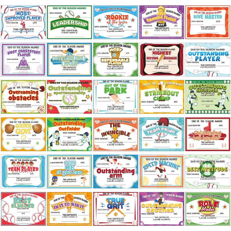 Fuyoooo 60 Pcs Sports Achievement Award Certificates Baseball Football Soccer Softball Basketball Certificates of Achievement for Encouraging Team GiftBaseball - Image 2