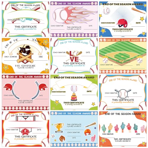 Fuyoooo 60 Pcs Sports Achievement Award Certificates Baseball Football Soccer Softball Basketball Certificates of Achievement for Encouraging Team GiftBaseball - Image 3