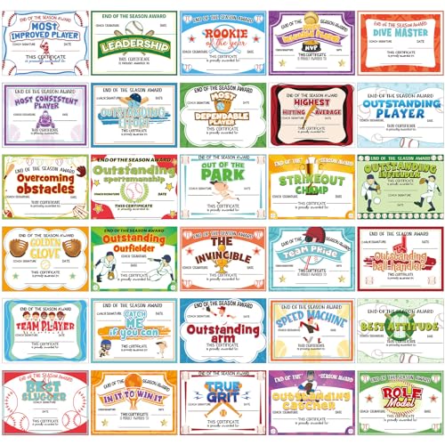 Fuyoooo 60 Pcs Sports Achievement Award Certificates Baseball Football Soccer Softball Basketball Certificates of Achievement for Encouraging Team GiftBaseball - Image 1