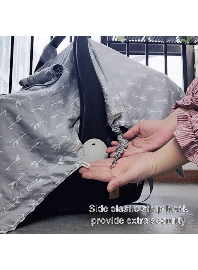 ICOPUCA Car seat Covers for Babies boy Girl, Carseat Canopy for Newborn Carrier, 2 Layers Windows of mesh/Fabric, No Shifting on Carrier Handle, Cotton and Fleece, Handle Cushion, White Minky - Image 5