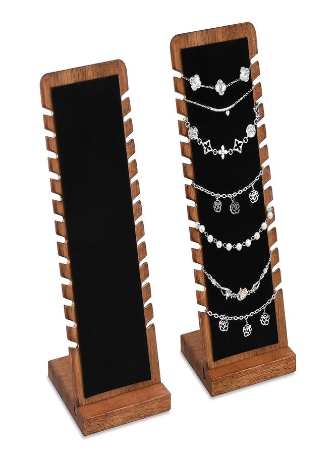 MOOCA 2 Pcs Set Wooden Freestanding Small Necklace Bracelet Holder Stand for Multiple 12 Necklaces or Bracelets, Jewelry Display Stand, Walnut Color, 3.9W x 3.6D x 10.4H in - Image 1