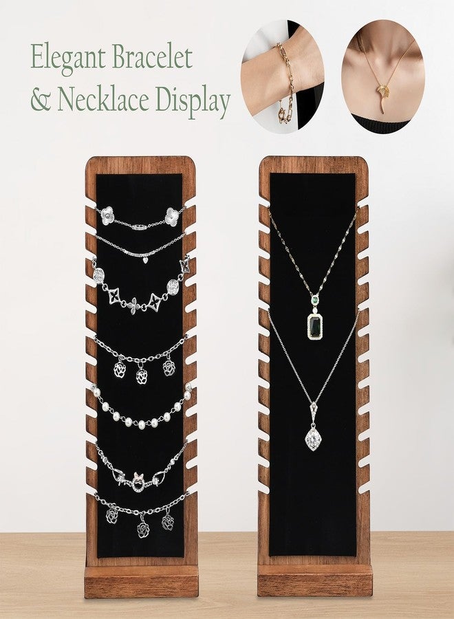MOOCA 2 Pcs Set Wooden Freestanding Small Necklace Bracelet Holder Stand for Multiple 12 Necklaces or Bracelets, Jewelry Display Stand, Walnut Color, 3.9W x 3.6D x 10.4H in - Image 3