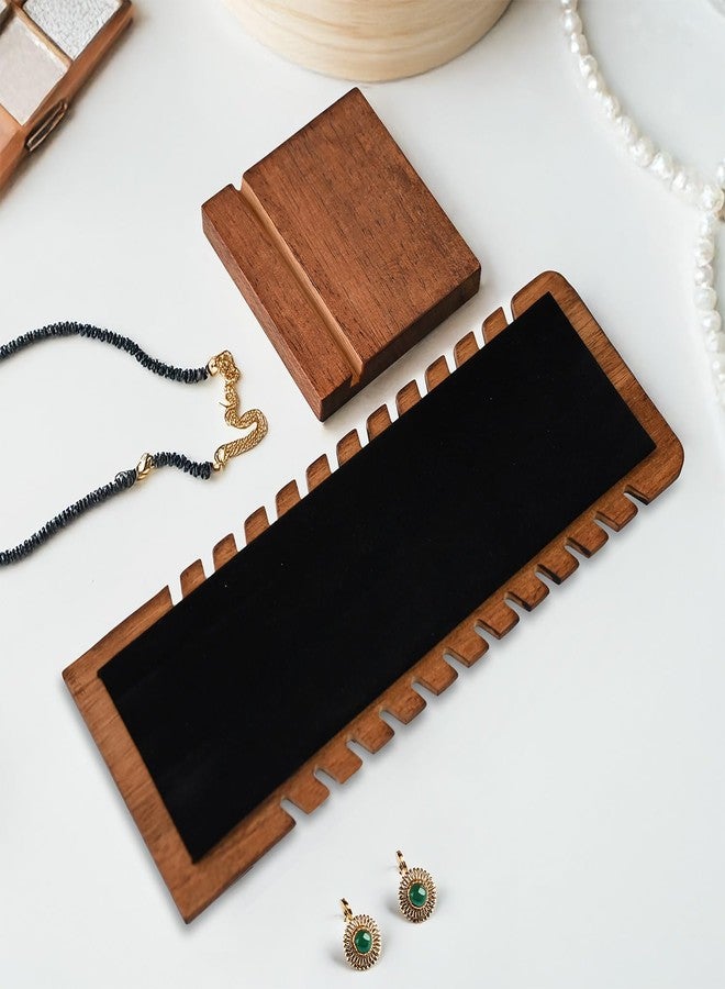 MOOCA 2 Pcs Set Wooden Freestanding Small Necklace Bracelet Holder Stand for Multiple 12 Necklaces or Bracelets, Jewelry Display Stand, Walnut Color, 3.9W x 3.6D x 10.4H in - Image 5