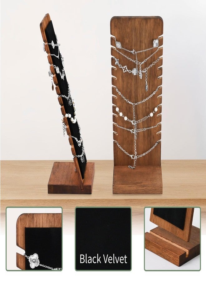 MOOCA 2 Pcs Set Wooden Freestanding Small Necklace Bracelet Holder Stand for Multiple 12 Necklaces or Bracelets, Jewelry Display Stand, Walnut Color, 3.9W x 3.6D x 10.4H in - Image 4