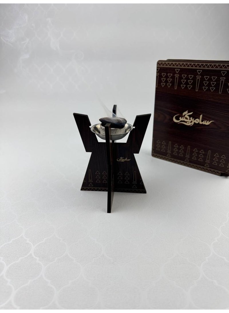 Samrix Heif Incense Burner: The Heif Incense Burner is a wooden incense burner that is easily disassembled and assembled. It comes inside a luxurious wooden box. - Image 1