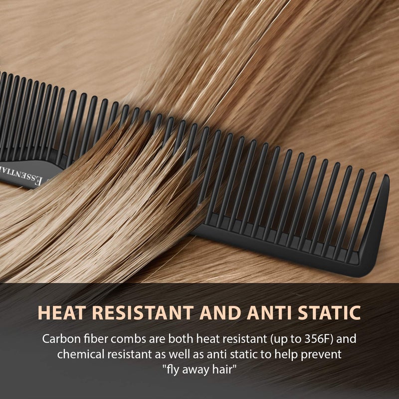 Bardeau Essentials Hair Cutting Comb (2 Pack) - Professional 8.75â€ Black Carbon Fiber Anti Static Chemical And Heat Resistant Hair Combs For All Hair Types For Men And Women - By Bardeau Essentials - Image 2