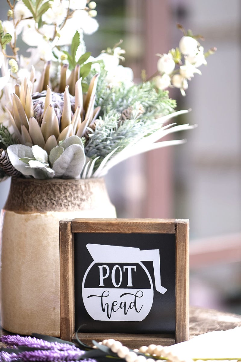 SIMPLY ANI Pot Head Coffee Signs  Coffee Sign for Coffee Bar  Funny Kitchen Decor  Farmhouse Coffee Signs Decor for Coffee Lovers  Coffee Bar Sign  Tiered Tray Decor- Mini Gifts 7x7 Inch. - Image 4