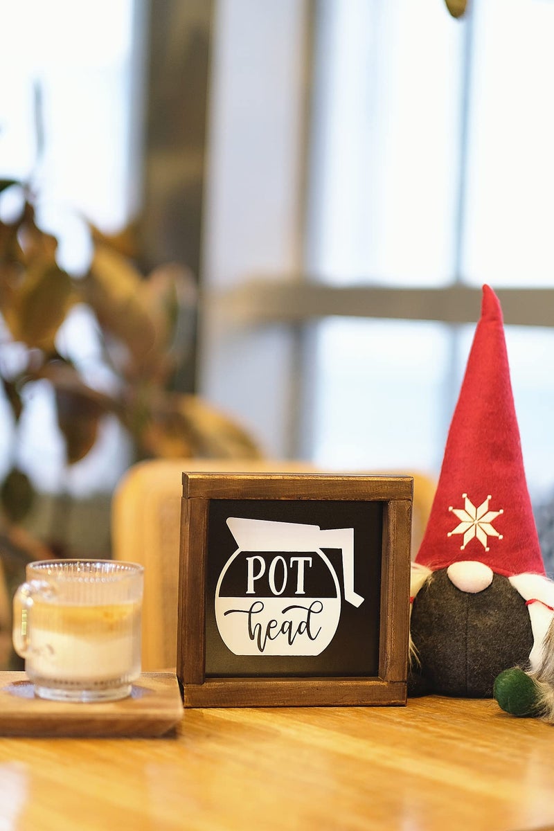 SIMPLY ANI Pot Head Coffee Signs  Coffee Sign for Coffee Bar  Funny Kitchen Decor  Farmhouse Coffee Signs Decor for Coffee Lovers  Coffee Bar Sign  Tiered Tray Decor- Mini Gifts 7x7 Inch. - Image 2