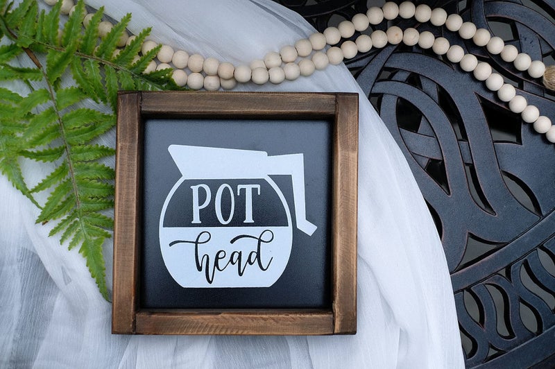 SIMPLY ANI Pot Head Coffee Signs  Coffee Sign for Coffee Bar  Funny Kitchen Decor  Farmhouse Coffee Signs Decor for Coffee Lovers  Coffee Bar Sign  Tiered Tray Decor- Mini Gifts 7x7 Inch. - Image 3