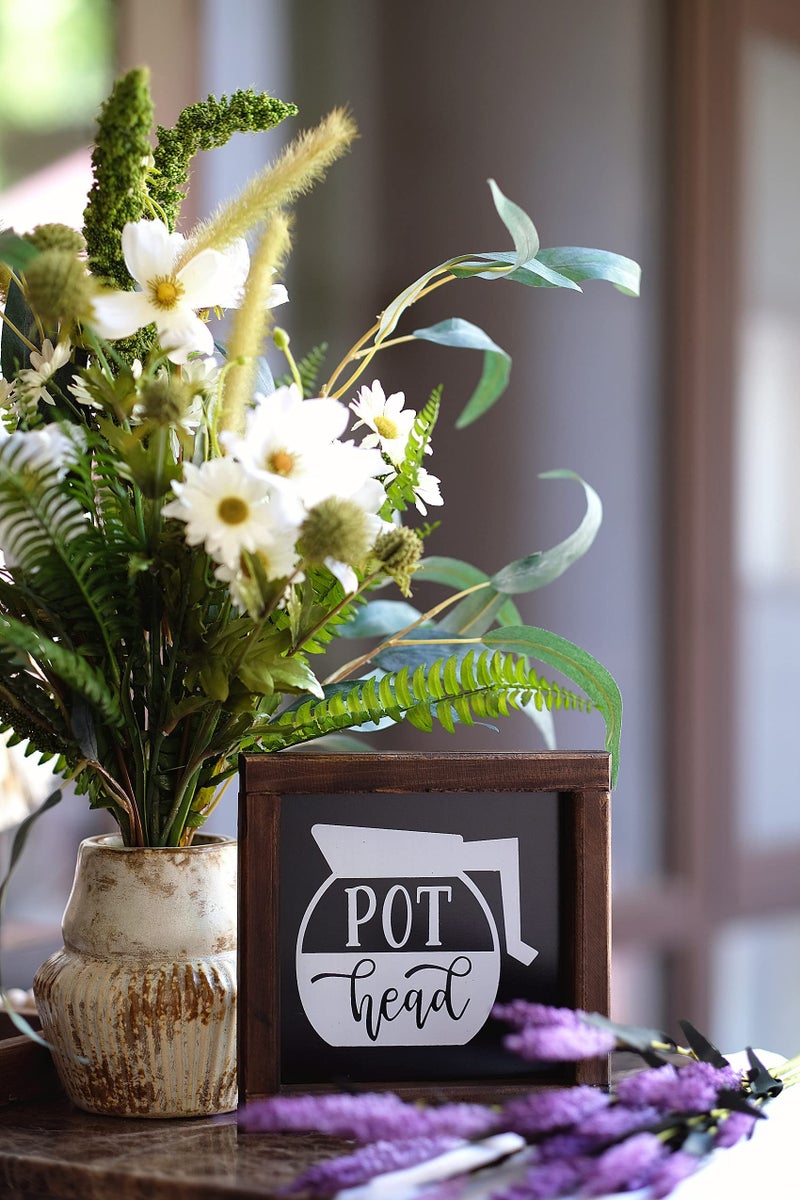 SIMPLY ANI Pot Head Coffee Signs  Coffee Sign for Coffee Bar  Funny Kitchen Decor  Farmhouse Coffee Signs Decor for Coffee Lovers  Coffee Bar Sign  Tiered Tray Decor- Mini Gifts 7x7 Inch. - Image 5