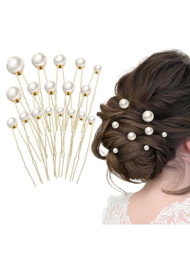Dayofun 18 Pieces Wedding Pearl Hair Pins, U Pearl Shaped Hair Accessories for Brides Bridesmaids Women, Gold - Image 1