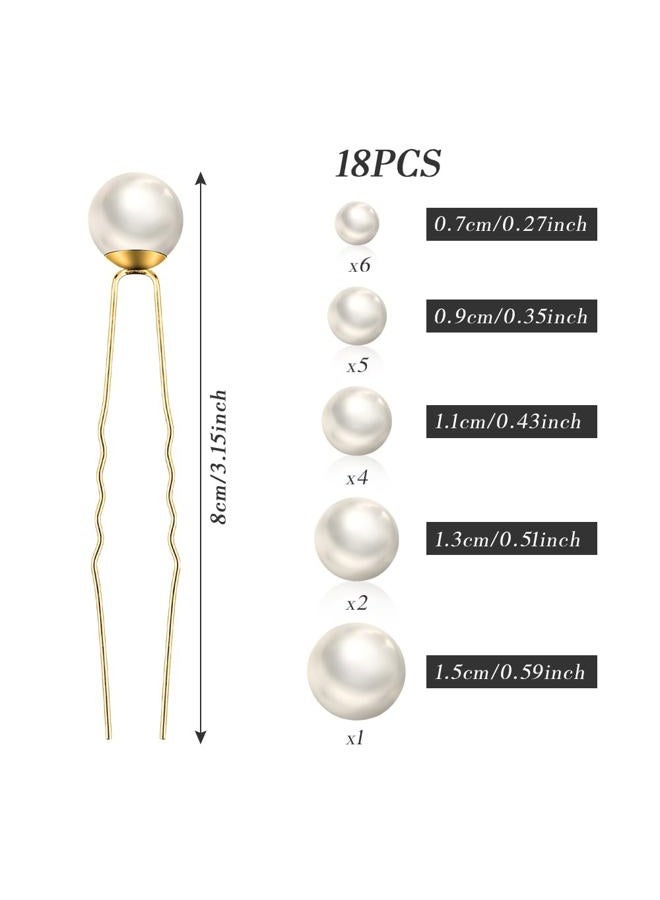 Dayofun 18 Pieces Wedding Pearl Hair Pins, U Pearl Shaped Hair Accessories for Brides Bridesmaids Women, Gold - Image 2