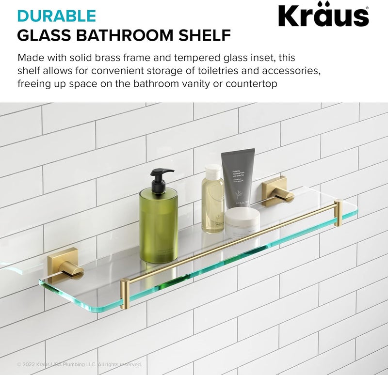 Kraus رف زجاجي للحمام Ventus مع سكة، تشطيب ذهب مصقول، KEA-17745BG - Image 4