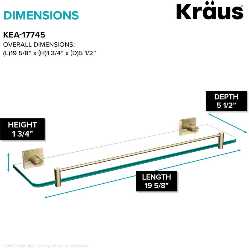 Kraus رف زجاجي للحمام Ventus مع سكة، تشطيب ذهب مصقول، KEA-17745BG - Image 3
