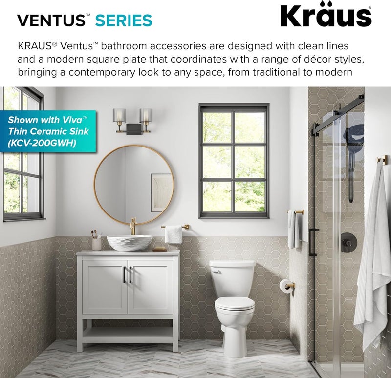 Kraus رف زجاجي للحمام Ventus مع سكة، تشطيب ذهب مصقول، KEA-17745BG - Image 5