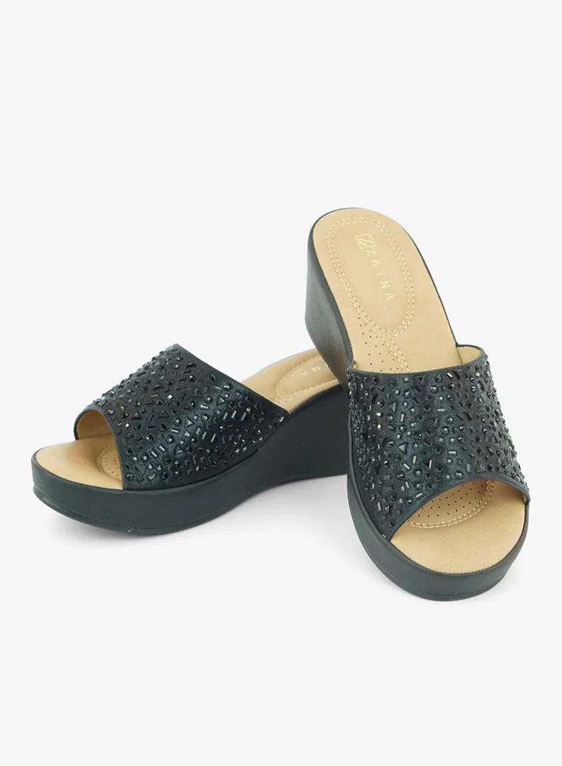 زينة 221-321 Zayna Ladies Classic Wedge Slides 3F8730-315 Black